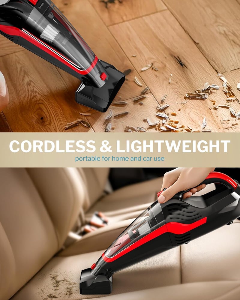 Powools Pet Hair Handheld Vacuum Cordless, Car Vacuum Rechargeable with Reusable Filters, Motorized Brush and Multi-Accessories for Carpet, Couch & Stairs, Red, 17.0"X 4.6"X 6.6" - Image 5